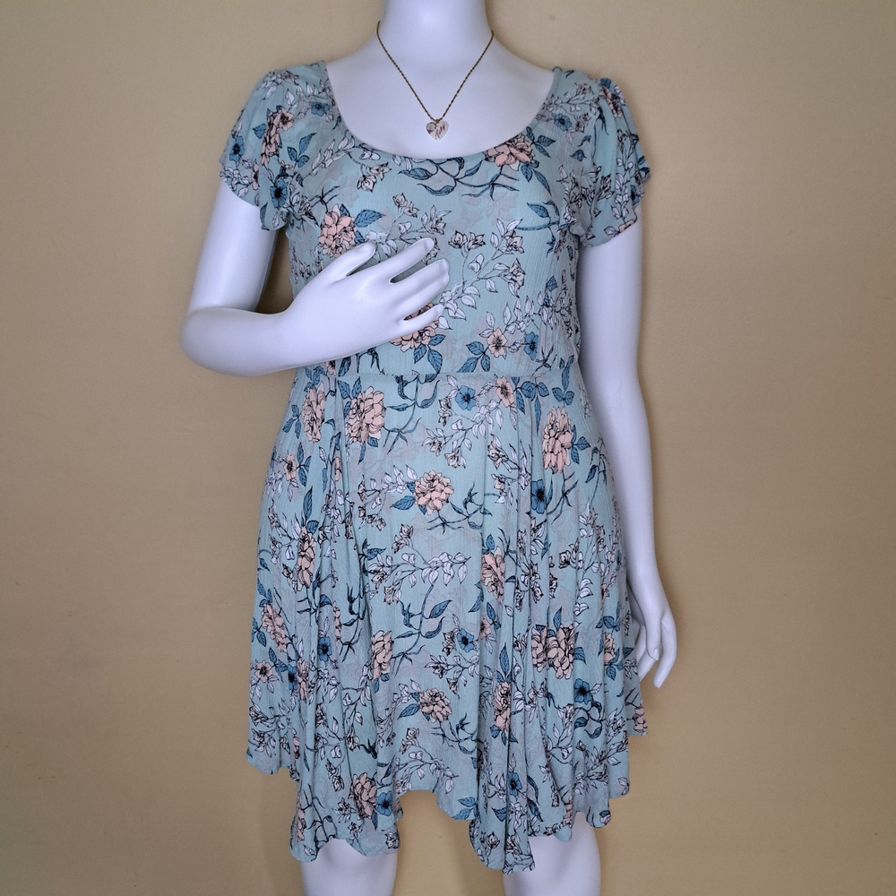 KOOVS Romantic Blue Floral Dress - Size Small